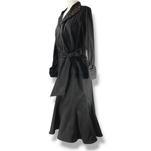 Tadashi Shoji Gold Beaded Belted Long Sleeve Black Trumpet Cocktail Dress 16